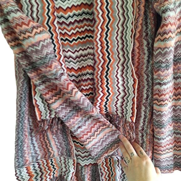 Colorful Warm Zigzag Open Inside Out Bohemian Sweater Fringe Detail M - Picture 3 of 8